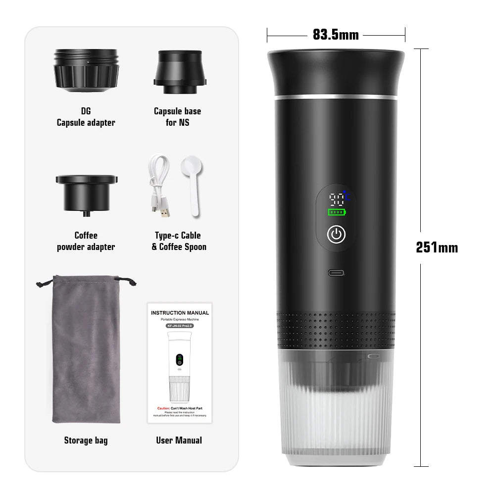 Cafetera Espresso Portátil 3-En-1 Para Coche Y Viaje
