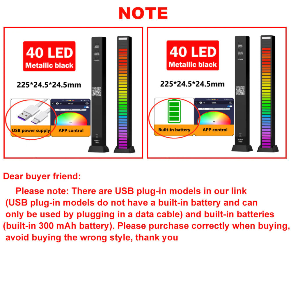 RGB Music Sound Control LED Lights App Control Pickup Light Rhythm Ambient Light for Car Tv Game Computer Desktop Decora Lights