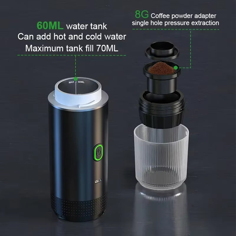 Cafetera Espresso Portátil 3-En-1 Para Coche Y Viaje