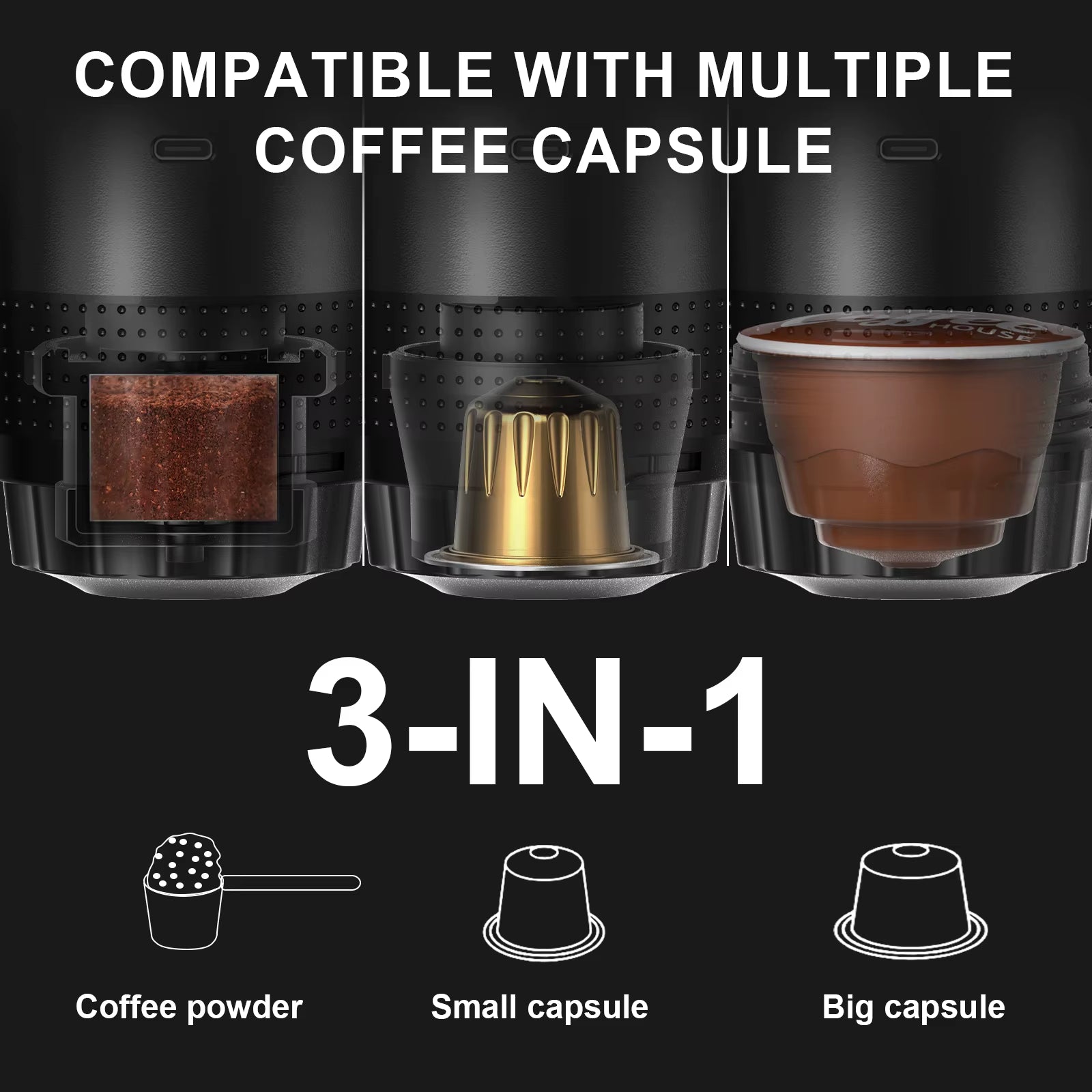 Cafetera Espresso Portátil 3-En-1 Para Coche Y Viaje